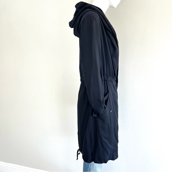 ALL SAINTS Pelya Black Draped Wrap Hoodie Long Sleeves Trench Coat Jacket Sz 4 - Picture 13 of 16